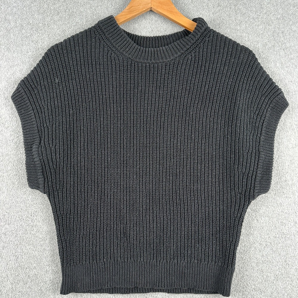 A New Day Sweater Vest Women S Black Cotton Ribbed Knit Cap Sleeve Pullover